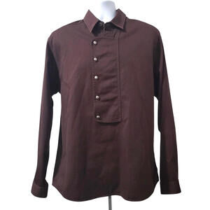 WAH Maker Western Bib Shirt Mens Size Large Skully Brown Button Front USA Made